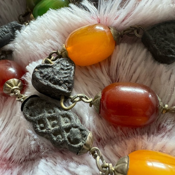 RARE Vintage multi colors Honey Butterscotch Amber Bakelite Wood Necklace - Picture 7 of 11